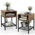 thumbnail image 1 of Costway 2 PCS 3-tier Wood Top End Table w/ Metal Frame Storage Cube & Mesh Shelf Square, 1 of 10