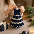 thumbnail image 6 of Miwamany Small Knitted Christmas Tree Tabletop Decor Mini Crochet Christmas Tree with Star Topper Navy Bow Pearl Ornaments Handcrafted Xmas Tree Home Decoration, 6 of 6