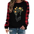 thumbnail image 1 of Camiseta de mujer manga larga raglán cuadros estampados empalmes para el día de San Valentín XBTCLXEBCO Flor negra, Grande, 1 of 6