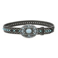 thumbnail image 2 of Western Turquoise Rhinestone Studded Faux Crocodile Print Genuine Leather Belt, 2 of 6