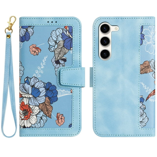 Compatible with Samsung Galaxy S23 5G Vintage Flower Wallet Case Magnetic Closure Cover with Card Slots
