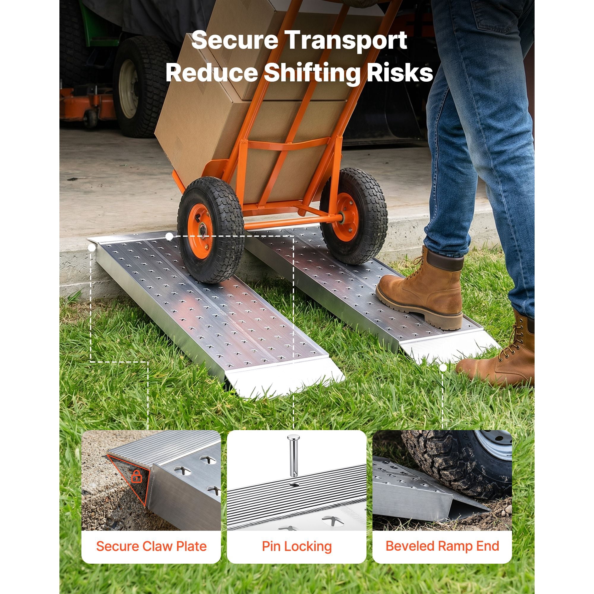 Aluminum Trailer Ramps, 2PCS 39 x 12 in, Heavy-Duty ATV Ramp Set with Anti-Slip Plates, 3000LBS Combined Capacity Loading Ramps for Motorcycles, Lawn Mowers, Farm Tractors, Carts