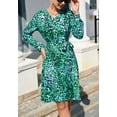 thumbnail image 4 of V Neck Button Front Printed Dress for Women Above Knee Length Green Small, 4 of 5