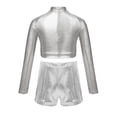 thumbnail image 2 of Alvivi Kids Girls 2 Piece Hip-Hop Dance Outfit Long Sleeve Metallic Crop Top with Shorts Streetdance Gym Dancewear Silver 10, 2 of 5