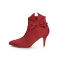 thumbnail image 6 of BLISSFUL STEP Women's Flower Point Toe Size Zipper Stiletto Heel Ankle Boots Red 8, 6 of 8
