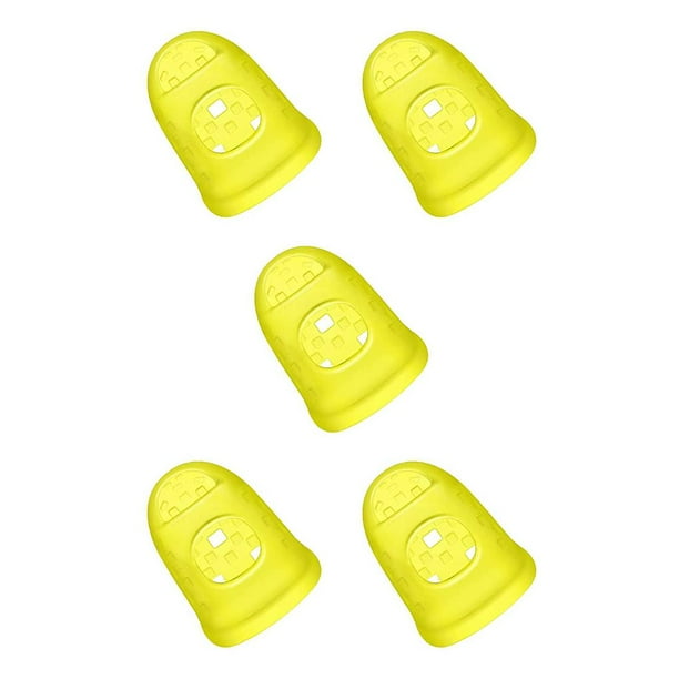 Seitruly Protectores de silicona para dedos de guitarra, resistentes al desgaste, ukelele, Fingerstall, multicolor, transparente, instrumentos musicales, Amarillo L 5piezas