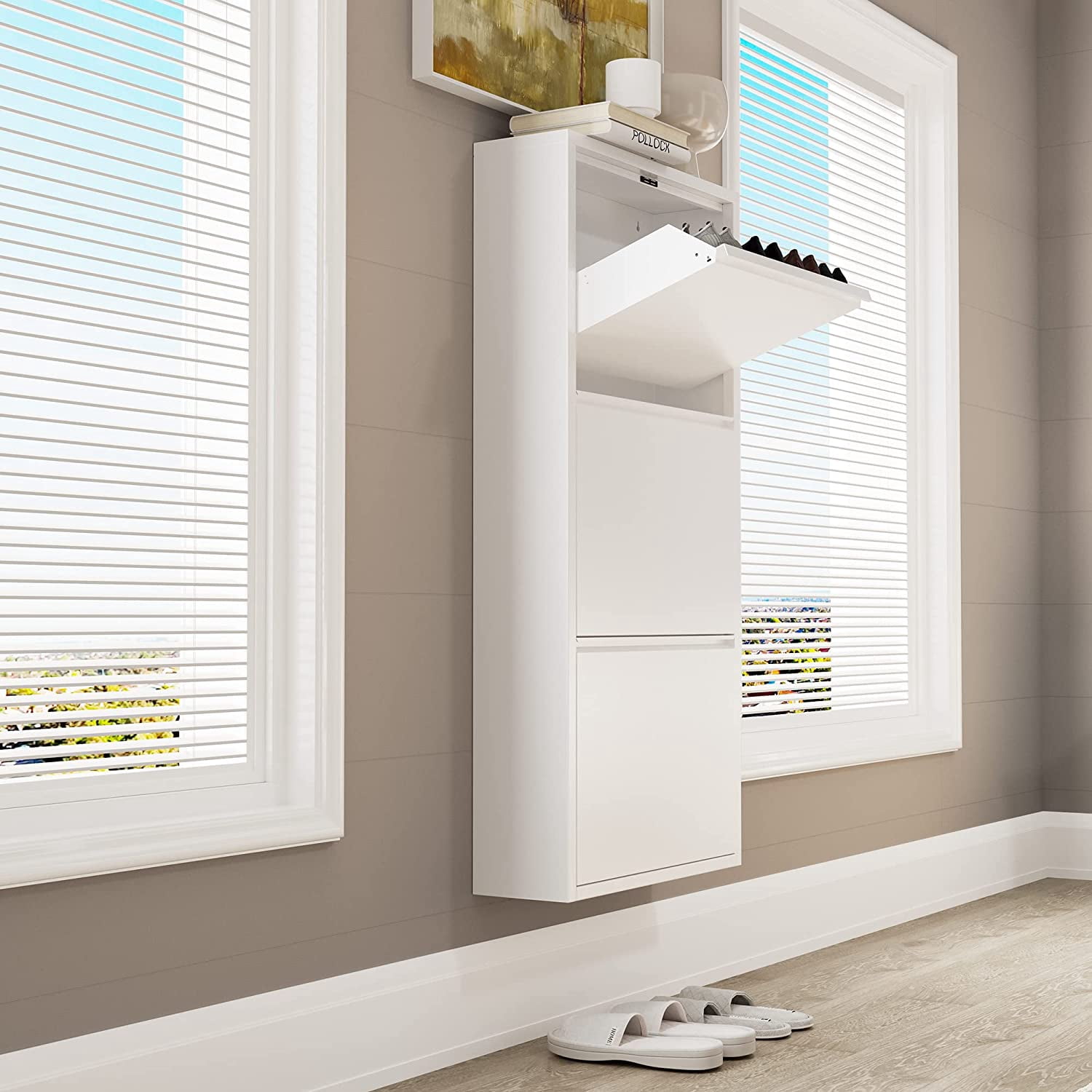 Dextrus Metal Shoe Cabinet with 3 Drawers and Gooseneck Drawer