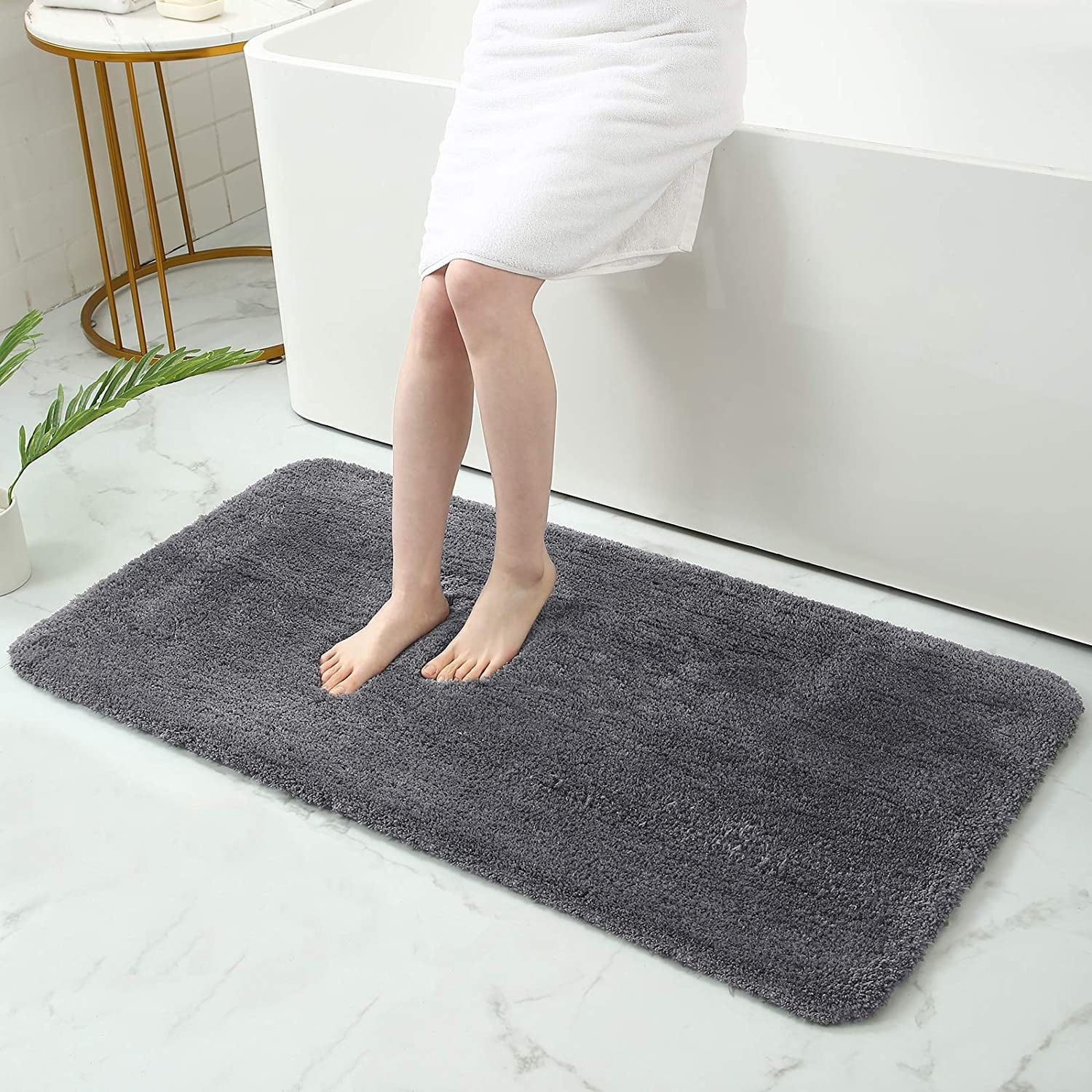 Buganda Microfiber Bathroom Rugs (24x47, Grey) Shaggy Soft and