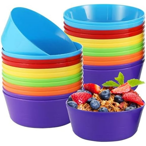 24 Packs Kid Plastic Bowls 10 oz Reusable Cereal Snack Bowls Microwave Dishwasher Safe Colorful Salad Dessert Soup Bowl Set 6 Colors