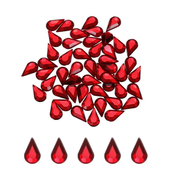 50PCS Flat Back Acrylic Teardrop Gems 6x10mm Artificial Rhinestones DIY Crafts Bead Jewelry Making Red
