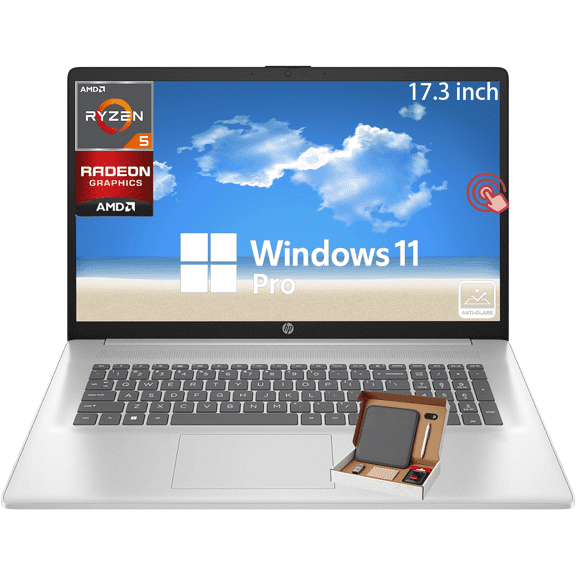 HP 17 Touchscreen Business Laptop - 17.3" HD Display, AMD Ryzen 5 7530U(Beats i7-1165G7, Up to 4.5Ghz), 16GB RAM|1TB SSD, Bluetooth, Anti-Glare, HDMI, Webcam, Windows 11 Pro