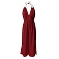 thumbnail image 5 of ZQUUVOU Women's Jumpsuit Solid Color Loose Adjustable Sleeveless Wide Leg Jumpsuit Overalls(Burgundy,2XL), 5 of 6