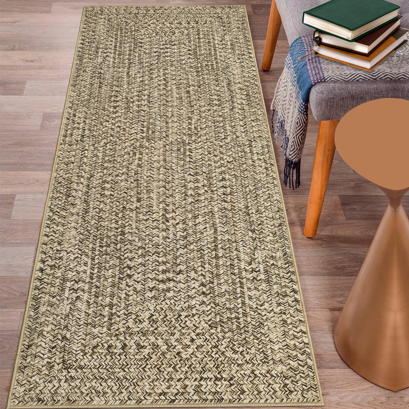 Haperlare Braided Print Runner Rugs for Hallway Washable Non Slip Entryway Laundry Runner Rug,Indoor Floor Rugs,2'x6' Solid Beige
