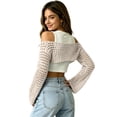 thumbnail image 4 of Lumtrix Crop Crochet Tops for Women Hollow Out Long Sleeve Bolero Shrug See Through Sweater Casual Bikini Beach Cover Up Beige XL, 4 of 6