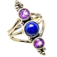 thumbnail image 2 of Lapis Lazuli, Amethyst Ring Size 8.25 (925 Sterling Silver)  - Handmade Boho Vintage Jewelry RING130813, 2 of 3