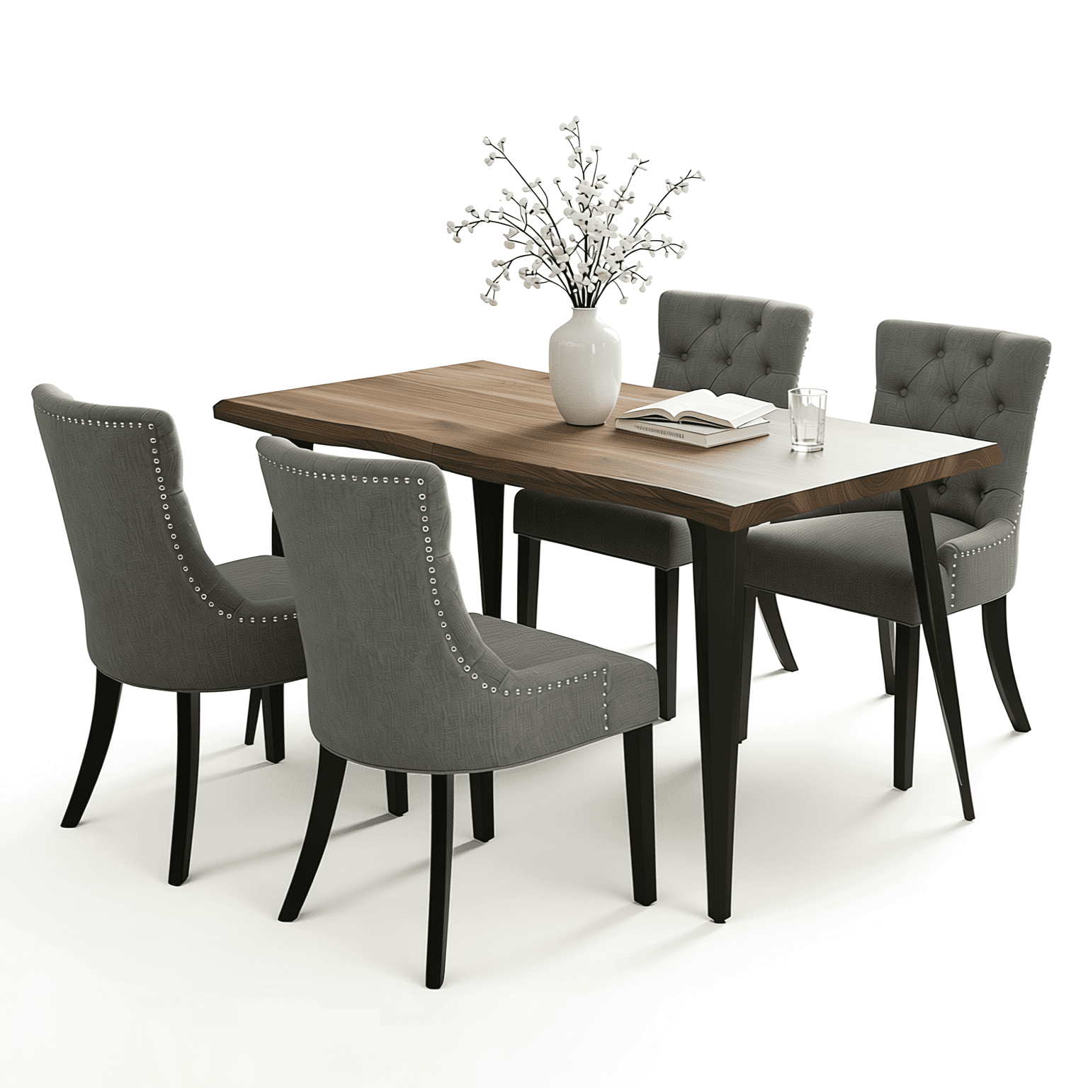 Homy Casa Set of 2 Tufted Upholstered High Back Dining Chairs with Nailhead Trim Charcoal