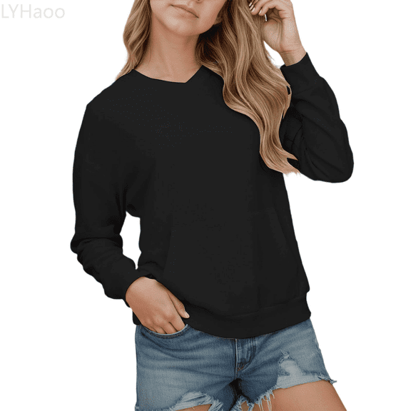 LYHaoo Oversized Girls Hoodies Casual Long Sleeve Pullover Sweatshirts With Pocket Drop Shoulder Cute Loose Fit Top For Teen Girls School Uniform Hoodies Sizes 4-5 Years(Black)