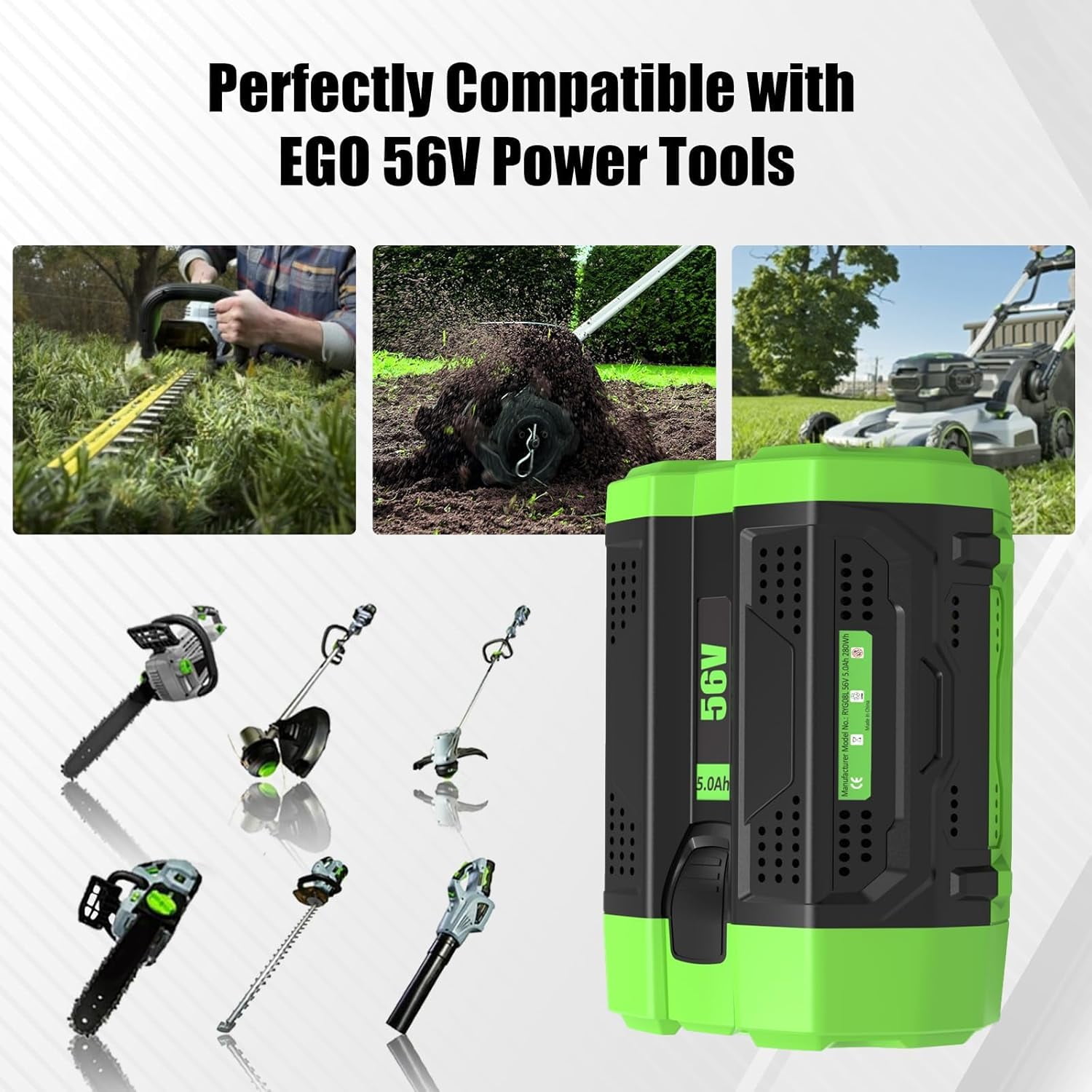 56 Volt 5000mAh High Capacity Replacement for EGO 56V Battery Power Tools Compatible with BA2800 BA4200 BA4200T BA1400 BA1400T BA2240 Cordless Power Tool