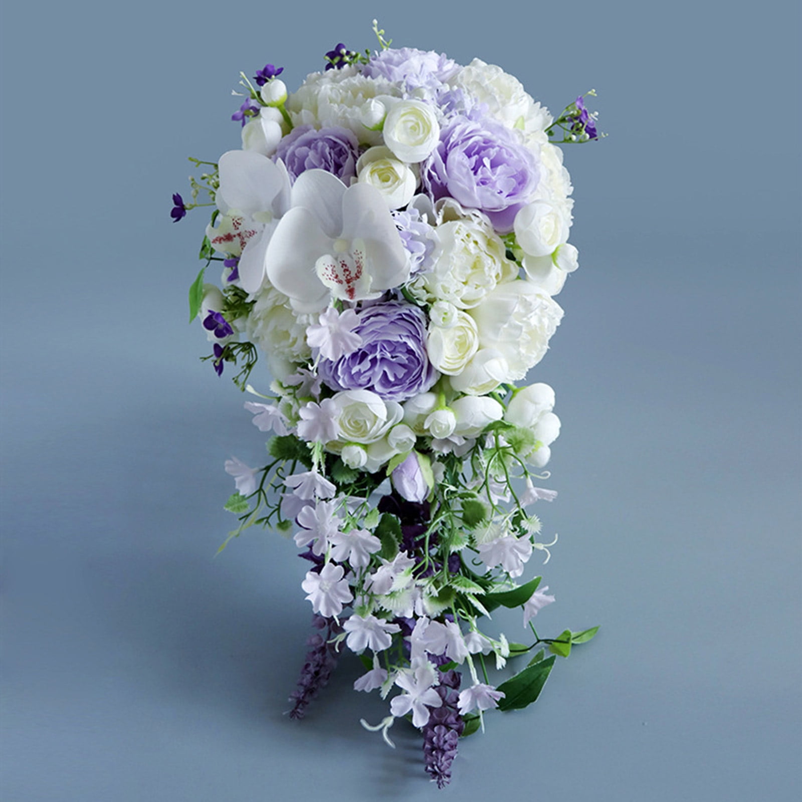 Water Drop Style Bridal Bouquet European Wedding Artificial White Purple Flower Lavender Waterfalls Holding Flowers