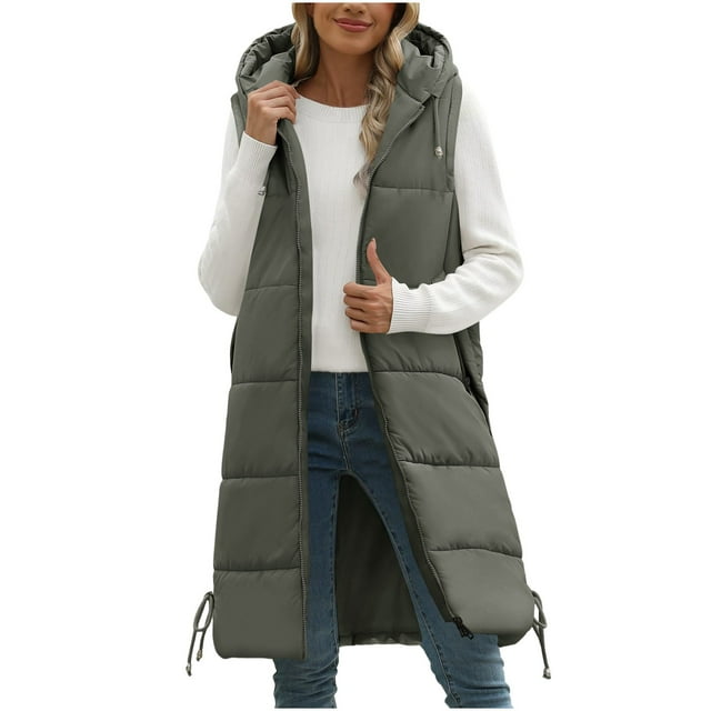 WRKEKC Veste d'Hiver Sans Manches pour Femmes en Coton, Couleur Unie, Doublée, Matelassée, Sans Capuche, Décontractée pour Temps Froid