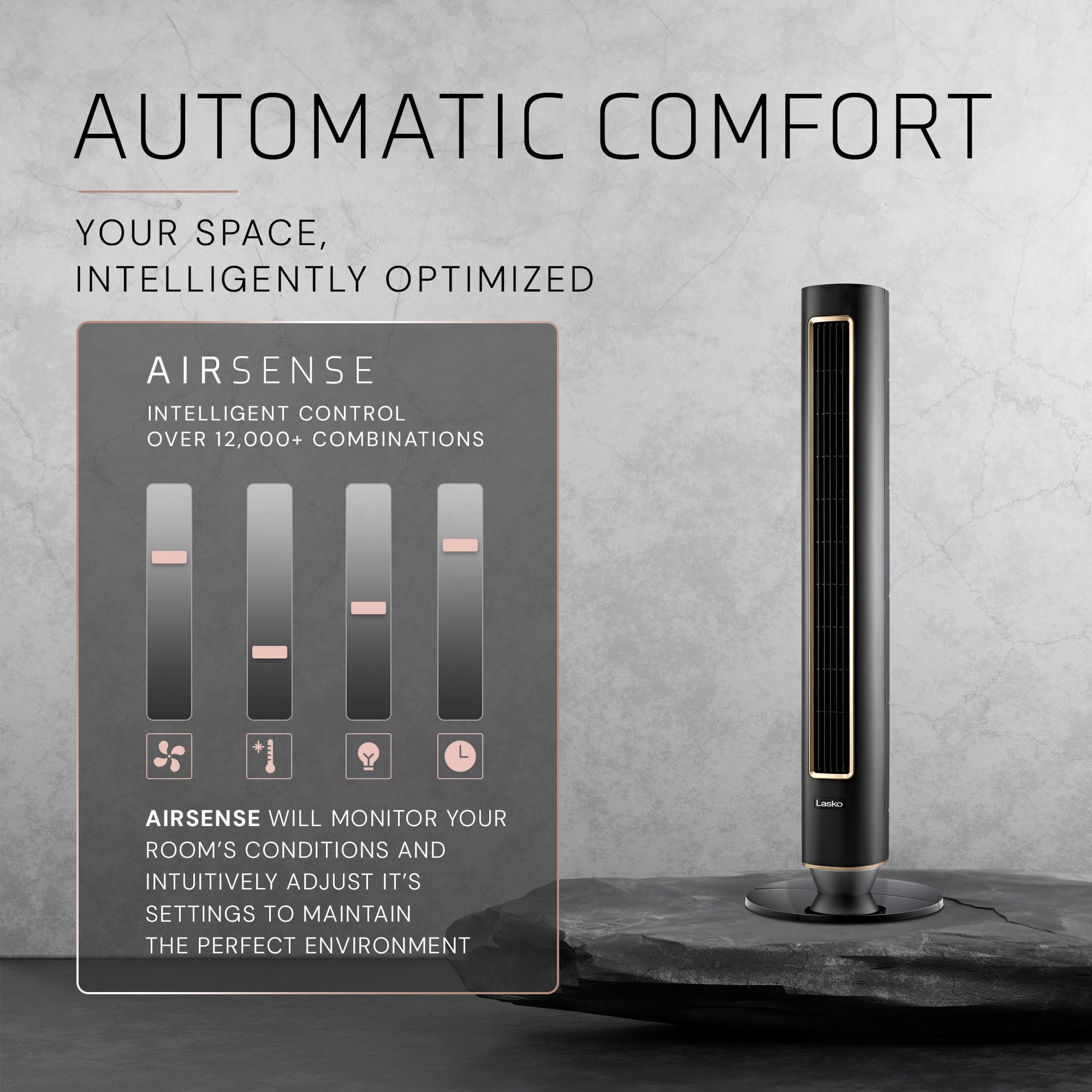 Lasko Pinnacle 40" 12-Speed Tower Fan, 32 ft/s Airflow, Carbon X Filtration Remote, Black, DST100