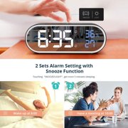 Mirror Digital Alarm Clock, Led Digital Clock, Large Time/Temperature/Humidity Display, 40 Ringtone Music, Snooze, Portable Morning Alarm Clock, Usb Charge, Black Alarm Clock