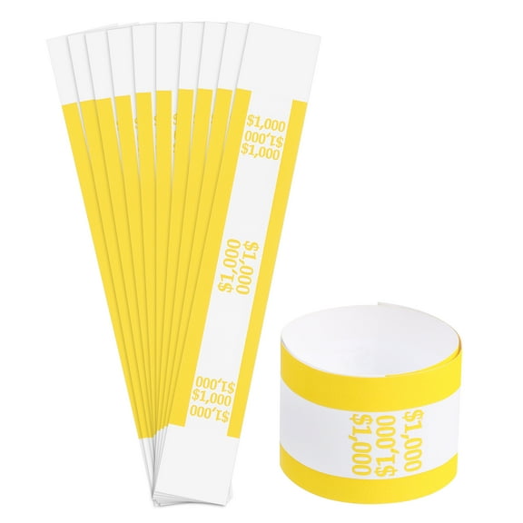Uxcell Pack of 300 Money Band Bundles, Self-Adhesive Bill Wrappers, 5"x1.18", Yellow