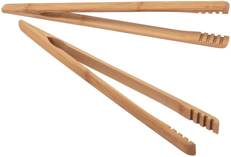 2 Pieces Bamboo Toast Tongs, Tongs for Cooking with Cooking Oil Coating, Eco-friendly