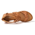 thumbnail image 3 of FAMITION Women's Gladiator Sandals Summer Flat Cross Strappy Sandals Trendy Roman Shoes with Zipper Brown, 3 of 7