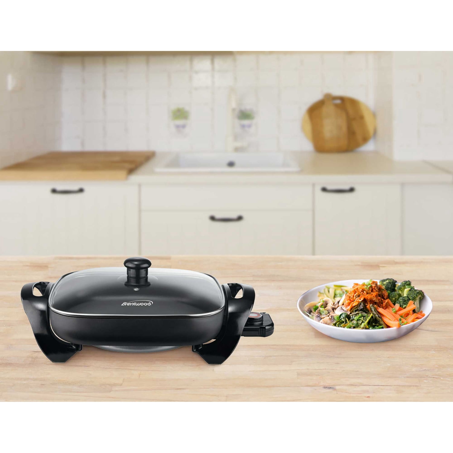 Brentwood 12-In. 1,300-Watt Nonstick Electric Skillet with Glass Lid, SK-65PT