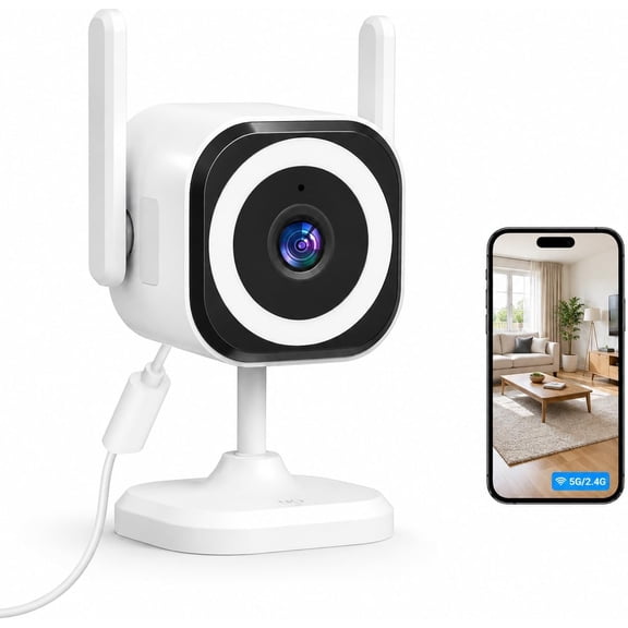Cameras for Home Security Indoor Outdoor, Dual Antenna 5G/2.4G WiFi Camera, Plug-in Stable Live View, 2K Color Night Vision, 4X Zoom, 2-Way Audio, IP66, SD/Cloud