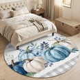 thumbnail image 4 of Small Round Rug 3Ft, Blue White Pumpkin Fall Non-Slip Washable Circle Rugs Carpet, Thanksgiving Eucalyptus White Plaid Indoor Outdoor Rug Floor Mats Throw Runner for Bedroom Living Room Bathroom, 4 of 8