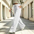 thumbnail image 6 of Women's Wide Leg Pants High Waisted Drawstring Elastic Waist Casual Loose Palazzo Solid Color Trousers with Pockets, 6 of 7