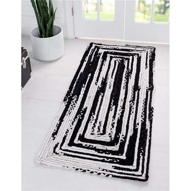 Unique Loom 3142881 2 Pi 6 Po x 6 Pi Chindi Coureur Main Tapis Tressé&44; Noir