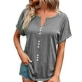 thumbnail image 1 of Birdeem Womens Summer Solid Color V-Neck Button Top Short Sleeve Lapel Shirt, 1 of 8