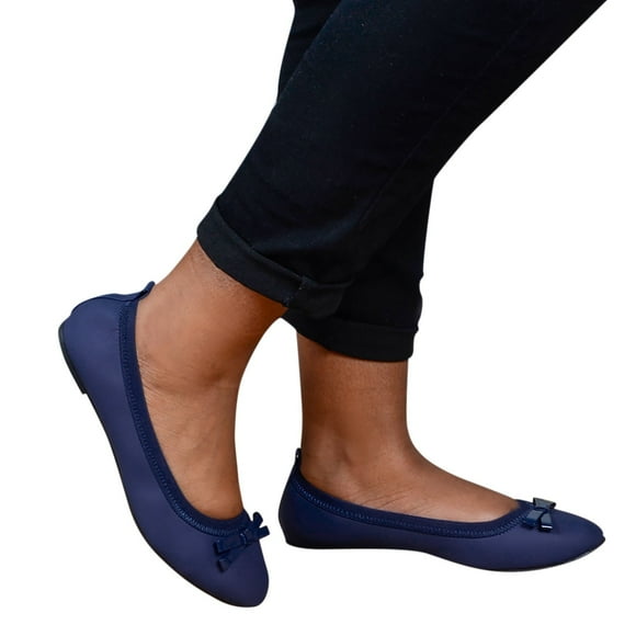 Leozcaa Women Round Toe Flat Shoes Dressy Ballet Flats Bow Comfortable Pointed Dress Shoes Ballerina