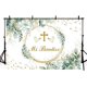 thumbnail image 4 of Telón de fondo para decoraciones de fiesta de bautizo mexicano, pancarta de primera comunión con la frase "Dios bendiga" y hojas de eucalipto verdes, fondo para bautizo, baby shower de recién nacido,, 4 of 4