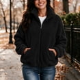 thumbnail image 4 of Fleece Jacket Women Solid Color Stand Collar Zip Up Fuzzy Short Coat with Pockets for Fall Daily Wear and Casual Outings, 4 of 8