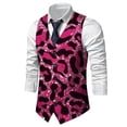 thumbnail image 4 of Telankuip Men's Formal Leopard Suit Vests Fit for Business or Casual Dress Slim Fit V-Neck Vest Tops Carnival Festival Glitter Sequin Printed Single Waistcoat Hot Pink XL, 4 of 5
