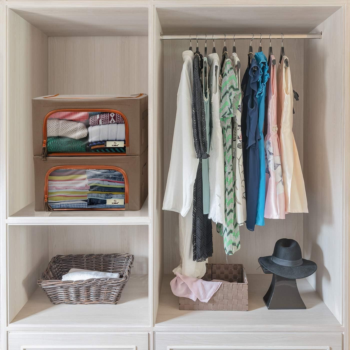 Sorbus Storage Bin with Metal Frame, Stackable & Foldable with Clear Window & Handles, Organization for Closets