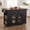 Black, variant on MEETFAV 54" Mobile Kitchen Island with Power Outlet – Glass Door Storage, Open Shelves, Towel Rack, Spice Rack, Knife Holder for Kitchen, Dining, Blue Gray