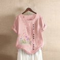 thumbnail image 3 of Camiseta Casual de Manga Corta con Botón de Cuello Redondo de las Mujeres, Tops Cortos para las Mujeres, 3 of 4