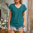 thumbnail image 2 of Kaemgyyd Spring Tops for Women Breathable V Neck Hollow out Shirt Summer Beach Vaction Clothes Cap Sleeve Fashion Tees with Pocket, 2 of 7