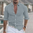 thumbnail image 2 of UVEASISHA Mens Cotton Linen Casual Button Down Shirt Regular Fit Roll Up Long Sleeve Beach Shirts Lightiweight Breathable Office Work Shirt Gray XXL, 2 of 7