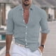 thumbnail image 1 of Blusa y camisa de manga larga con cuello vuelto para hombre, blusa informal de moda con cuello vuelto y botones, blusa de manga larga para hombre, 1 of 6