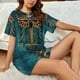 thumbnail image 4 of Fotbe Owl In Blue Conjunto de Pijama Estampado para Mujer, 2 Piezas, Ropa de Dormir con Camiseta de Manga Corta y Shorts Suaves-4X-Large, 4 of 6