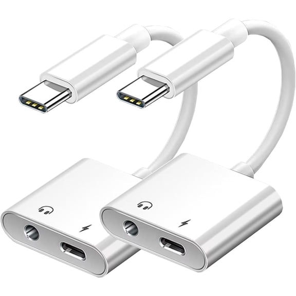 USB C to 3.5mm Headphone and Charger Adapter 2-Pack,2-in-1 USB Type C to Aux Audio Jack and PD Fast Charging Dongle Cable Cord for iPhone 15 Pro Max Plus,Galaxy S20 S21 S22 S23 Ultra,iPad Pro,Pixel