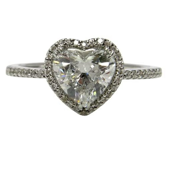 HeartsAndYou 4ct Heart Cut Moissanite Halo Vintage Inspired Solitaire Engagement Ring for Women 18k White Gold over Silver