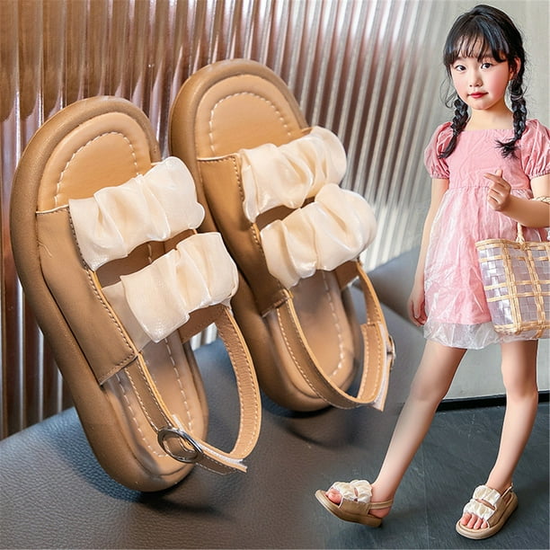 nsendm Girls Sandal Big Kid Female Heels with Buckles Children s Girls Sandals Summer Mesh Open Toe Princess Shoes with Dresses Daily Wear Girls
