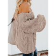 thumbnail image 3 of QWZNDZGR Women Sexy Long Sleeve Off Shoulder Loose Cable Knit Pullover Sweater, 3 of 4
